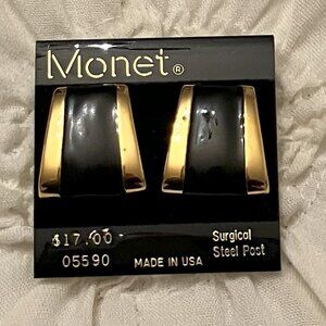 Monet Vintage✨Gold-Tone & Black Enamel Statement Earrings